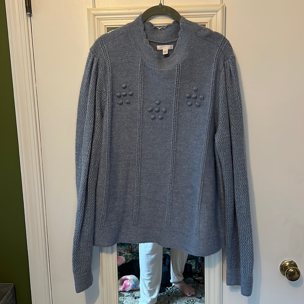 Blue fuzzy sweater with sparkly yarn